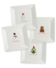 Show off your cooking skills with this set of adorable appetizer plates from the Christmas Cut-Outs collection by Oneida. Each plate is adorned with its own delightful holiday image. Show off your cooking skills with this set of adorable appetizer plates from the Christmas Cut-Outs collection by Oneida. Each plate is adorned with its own delightful holiday image.