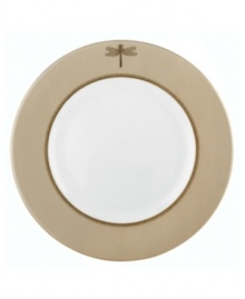 Adorned with delicate beetles and dragonflies, these classically shaped fine china dinner plates from kate spade combine simple elegance with casual style. The gold wing border makes your tabletop shine with elegance while the classic shape and delicate pattern exude style.