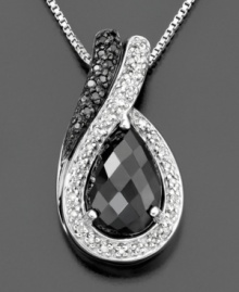 Deep intrigue surrounds this beautiful pendant featuring pear-shaped onyx and round-cut diamonds (1/7 ct. t.w.) set in sterling silver. Approximate length: 18 inches. Approximate drop: 1 inch. Deep intrigue surrounds this beautiful pendant featuring pear-shaped onyx and round-cut diamonds (1/7 ct. t.w.) set in sterling silver. Approximate length: 18 inches. Approximate drop: 1 inch.
