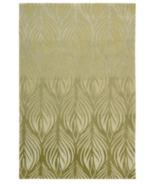 A soothing leaf design is carved into an ombré green ground, evoking modest and elegant style in this area rug from Nourison. Hand tufted of long polyester fibers for added strength and softness, the Contour area rug creates an ideal accent for any modern room.