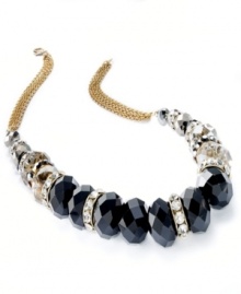 A luxe black and gold look for the season. This INC International Concepts beaded necklace grabs attention with jet, hematite and crystal stones. Crafted in 12k gold-plated mixed metal. Approximate length: 16 inches.