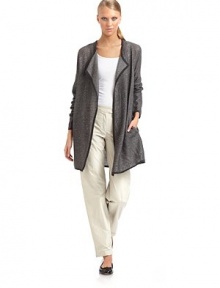 THE LOOKDraped open frontLong sleevesContrast trimSelf tie beltSide slash pocketsTHE FITAbout 32 from shoulder to hemTHE MATERIAL37% polyamide/32% cashmere/31% mohairCARE & ORIGINHand wash ImportedModel shown is 5'10 (177cm) wearing US size Small.