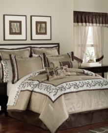 Traditional elegance, redefined. An embroidered flourish design accents tones of taupe, ivory and mocha for a classic look perfect in any season. This extensive Genova room in a bag also includes window treatments for a stylish, coordinated appeal. (Clearance) Traditional elegance, redefined. An embroidered flourish design accents tones of taupe, ivory and mocha for a classic look perfect in any season. This extensive Genova room in a bag also includes window treatments for a stylish, coordinated appeal. (Clearance)