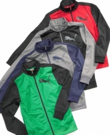 Get him in gear for athletic greatness in a classic zip track jacket from Puma. Get him in gear for athletic greatness in a classic zip track jacket from Puma.