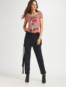 Pleated-front design with removable suspenders that tie into a darling bow at the shoulder. Button frontFront zipperRemovable tie suspendersSlash pocketsBack besom pocketsInseam, about 2762% viscose/31% polyamide/7% elastaneDry cleanImported of Italian fabricModel shown is 5'10 (177cm) wearing US size 4. Pleated-front design with removable suspenders that tie into a darling bow at the shoulder. Button frontFront zipperRemovable tie suspendersSlash pocketsBack besom pocketsInseam, about 2762% viscose/31% polyamide/7% elastaneDry cleanImported of Italian fabricModel shown is 5'10 (177cm) wearing US size 4.