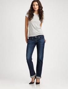 Renew your off-duty wardrobe in these crisp boyfriend jeans with a subtly faded rinse and relaxed fit. THE FITMedium rise, about 7½Inseam, about 33THE DETAILSZip flyFive-pocket style70% cotton/28% Lyocell/2% polyurethaneMachine washMade in USA of imported fabricModel shown is 5'11 (178cm) wearing US size 4.