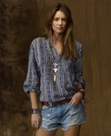 Evoke your inner flower child in this vintage-inspired Denim & Supply Ralph Lauren blouse, crafted in a loose, billowing silhouette with subtle pintucking, eyelet embroidery and a drawstring hem for a modern boho look that transcends the eras.