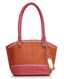 Take the colorblock trend by storm! This take-anywhere shopper from Tignanello features a colorblock body, shiny silvertone hardware and a polished signature charm. Take the colorblock trend by storm! This take-anywhere shopper from Tignanello features a colorblock body, shiny silvertone hardware and a polished signature charm.