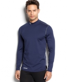 Under Armour® mock neck shirt is designed with Evo Coldgear® fabric that wicks moisture from the skin and circulates body heat keeping athletes warm, without weighing them down. Under Armour® mock neck shirt is designed with Evo Coldgear® fabric that wicks moisture from the skin and circulates body heat keeping athletes warm, without weighing them down.
