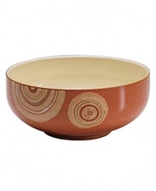 Add a whimsical accent to the Fire collection with this Chilli soup and cereal bowl. From Denby dinnerware, these dishes have a mod circle design that is rendered in the same warm earth tones of green and terra cotta as the solid pieces to create a contrasting yet coordinated look. Add a whimsical accent to the Fire collection with this Chilli soup and cereal bowl. From Denby dinnerware, these dishes have a mod circle design that is rendered in the same warm earth tones of green and terra cotta as the solid pieces to create a contrasting yet coordinated look.