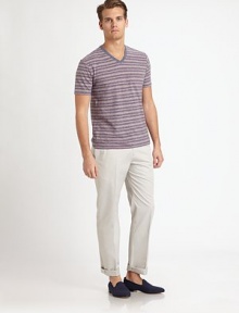 EXCLUSIVELY OURS. Casual tee takes a fresh, modern approach shaped in a striped, faded cotton knit.V-neckCottonMachine washImported EXCLUSIVELY OURS. Casual tee takes a fresh, modern approach shaped in a striped, faded cotton knit.V-neckCottonMachine washImported