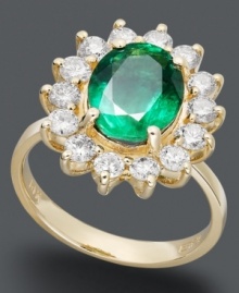 Get glammed-up in green. Effy Collection's oval-cut emerald (2-1/8 ct. t.w.) and round-cut diamond (1 ct. t.w.) ring adds a resplendent glow to your look. Crafted in 14k gold. Get glammed-up in green. Effy Collection's oval-cut emerald (2-1/8 ct. t.w.) and round-cut diamond (1 ct. t.w.) ring adds a resplendent glow to your look. Crafted in 14k gold.