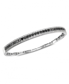 Slip a hint of luxury on your wrist with a twist of contrasting sparkle. This sweet bangle from Effy Collection combines round-cut black diamonds (1-3/4 ct. t.w.) and round-cut white diamonds (1/3 ct. t.w.) for an effortlessly chic design. Crafted in 14k white gold. Approximate diameter: 2 inches. Slip a hint of luxury on your wrist with a twist of contrasting sparkle. This sweet bangle from Effy Collection combines round-cut black diamonds (1-3/4 ct. t.w.) and round-cut white diamonds (1/3 ct. t.w.) for an effortlessly chic design. Crafted in 14k white gold. Approximate diameter: 2 inches.