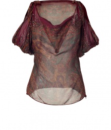 Ultra-chic paisley printed silk gauze top - Get the on-trend bohemian look in this stylish shirt - Gorgeous billowy silhouette and open puff sleeves - Pair with high waisted flared jeans and platforms for a modern boho look - Style with slim trousers and a leather jacket