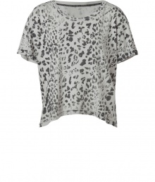 Channel of-the-moment style in this leopard print crop top from cult denim label Current Elliott - Round neck, short sleeves, relaxed silhouette, asymmetric hem, all-over leopard print - Style with cut off denim shorts, platform sandals, and an oversized tote