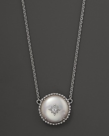 Judith Ripka Sterling Silver Aspen Coin Pearl and White Sapphire Pendant Necklace, 17 Judith Ripka Sterling Silver Aspen Coin Pearl and White Sapphire Pendant Necklace, 17