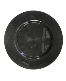 Dining in looks more like a night out with the posh restaurant style of this charger plate from Jay Imports' collection of serveware and serving dishes. A starburst design adds dimension to tinted black glass for luxe, modern allure. Dining in looks more like a night out with the posh restaurant style of this charger plate from Jay Imports' collection of serveware and serving dishes. A starburst design adds dimension to tinted black glass for luxe, modern allure.