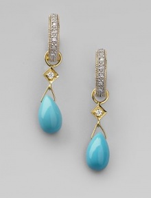 Smooth teardrops of richly hued turquoise with diamond accents are ready to hang from your favorite hoops. Diamonds, 0.03 tcw Turquoise 18k yellow gold Drop, about ¾ Spring ring clasp Imported Please note: Earrings sold separately.