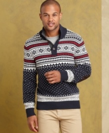 It's all about pattern this fall. Classic fair isle makes this sweater from Tommy Hilfiger a must-have addition to your layered look.