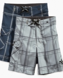 Not just for surfing. Comfortable and lightweight are these plaid boardshorts by Hurley Not just for surfing. Comfortable and lightweight are these plaid boardshorts by Hurley
