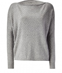 Stylish pullover in fine grey wool and cashmere blend - All-over pointelle detail - Easy drape fit, hits at hip - Long, fitted sleeves - Ribbing at cuffs and back hem - Flattering boat neckline - Slightly longer in the back - A chic, versatile wardrobe go-to - Pair with skinny jeans and ankle boots or a leather skirt and opaque tights Stylish pullover in fine grey wool and cashmere blend - All-over pointelle detail - Easy drape fit, hits at hip - Long, fitted sleeves - Ribbing at cuffs and back hem - Flattering boat neckline - Slightly longer in the back - A chic, versatile wardrobe go-to - Pair with skinny jeans and ankle boots or a leather skirt and opaque tights