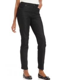 Charter Club's black jeans feature a skinny fit that works with anything, from tees to turtlenecks! Charter Club's black jeans feature a skinny fit that works with anything, from tees to turtlenecks!