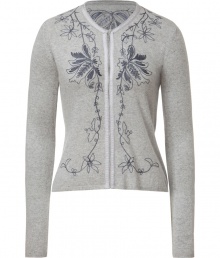 The perfect complement to a floral sundress, this cardigan is chic and cozy - Round neck, front hook and eye placket, embroidered floral design on front and back, slim fit - Style with a floral mini dress, wedge heels, and an oversized tote