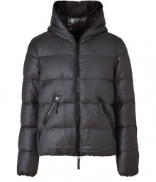 A sleek matte finish and jet black hardware lend this Duvetica down jacket its sporty and stylish edge - In a lighter weight, wind- and water-resistant quilted wool-cashmere with black trim, full zip, hood and oversized diagonal zippered front pockets - Straight cut fits close to the body for extra warmth - Perfect for cold weather casual looks - pair with everything from jeans and chinos to cords or tailored trousers A sleek matte finish and jet black hardware lend this Duvetica down jacket its sporty and stylish edge - In a lighter weight, wind- and water-resistant quilted wool-cashmere with black trim, full zip, hood and oversized diagonal zippered front pockets - Straight cut fits close to the body for extra warmth - Perfect for cold weather casual looks - pair with everything from jeans and chinos to cords or tailored trousers