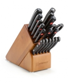 Get over dull edges with Wusthof's 18-piece cutlery set that is laser cut from one piece of steel to ensure durability and sharpness. Conveniently store the low-maintenance tools in an attractive knife block that puts all of your kitchen essentials at arm's reach. Lifetime warranty. Get over dull edges with Wusthof's 18-piece cutlery set that is laser cut from one piece of steel to ensure durability and sharpness. Conveniently store the low-maintenance tools in an attractive knife block that puts all of your kitchen essentials at arm's reach. Lifetime warranty.