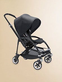 Light and sleek, compact and convenient, the Bee is flexible and car seat adaptable, designed to accommodate children from newborns through toddlers. What you get: Lightweight aluminum chassis on wheelsWashable 600-dernier nylon seat unitRain coverUnderseat storage basket What it does:Compact