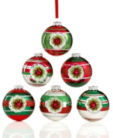 Oldies but goodies. Vintage reflector ornaments from Christopher Radko put a traditional spin on your tree in brilliant glass striped with red, green and glitter. Oldies but goodies. Vintage reflector ornaments from Christopher Radko put a traditional spin on your tree in brilliant glass striped with red, green and glitter.