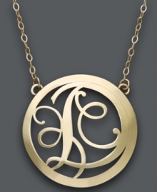 Trend setting style. This popular pendant combines a sweet scrolling design with the letter D. Circular setting and chain crafted in 14k gold. Approximate length: 17 inches. Approximate drop: 1 inch. Trend setting style. This popular pendant combines a sweet scrolling design with the letter D. Circular setting and chain crafted in 14k gold. Approximate length: 17 inches. Approximate drop: 1 inch.
