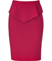 A vibrant, ripe raspberry hue and an of the moment peplum embellishment lend this Matthew Williamson wool skirt its fashionable flair - Curve-hugging pencil cut with slim banded waist and decorative draped peplum - Zips at back - Seamlessly transitions from the office to parties, openings and dinners - Pair with a silk blouse, a button down or a fitted pullover and sandals or ankle booties