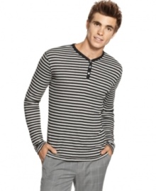 From the high seas to the city streets. Get hip to the nautical trend with this sporty striped henley from Sons of Intrigue.