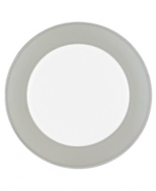 Bring added texture to the table with this refined charger. With a soft gray pearlescent border and the signature details of the Dentelle collection, inspired by Monique's elegant bridal designs. Bring added texture to the table with this refined charger. With a soft gray pearlescent border and the signature details of the Dentelle collection, inspired by Monique's elegant bridal designs.