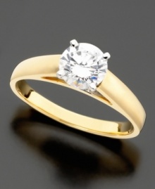 A stunning round-cut diamond (1 ct. t.w.) engagement ring set in 14k gold bears a traditional design she'll adore. A stunning round-cut diamond (1 ct. t.w.) engagement ring set in 14k gold bears a traditional design she'll adore.