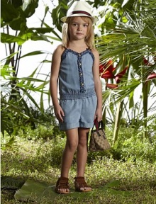 A bleached denim one-piece is given a pretty update with ruffled trim, signature web straps, bow and GG heart detail.Sweetheart necklineSleevelessFront snapsElastic waistbandCuffed hemSilk liningLyocellDry cleanMade in Italy Please note: Number of snaps may vary depending on size ordered. A bleached denim one-piece is given a pretty update with ruffled trim, signature web straps, bow and GG heart detail.Sweetheart necklineSleevelessFront snapsElastic waistbandCuffed hemSilk liningLyocellDry cleanMade in Italy Please note: Number of snaps may vary depending on size ordered.