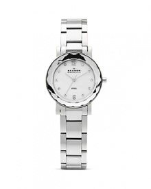 Skagen Faceted Bezel Silver Steel Link Watch, 26mm