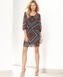 Featuring split sleeves and the liveliest print, this petite dress from INC adds spirit to your day or night look.