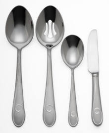 An exquisite matte finish lends gentle sheen to the signature swirl of the Ballet Ribbon collection. Crafted of 18/10 stainless steel for the finest combination of durability and grace. Includes a serving spoon, pierced serving spoon, butter knife and sugar spoon. An exquisite matte finish lends gentle sheen to the signature swirl of the Ballet Ribbon collection. Crafted of 18/10 stainless steel for the finest combination of durability and grace. Includes a serving spoon, pierced serving spoon, butter knife and sugar spoon.