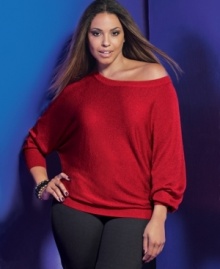 Infuse sparkle to your winter style with INC's long sleeve plus size sweater, featuring a metallic finish. (Clearance)
