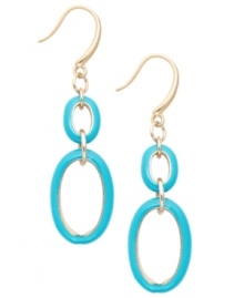 Infuse your look with a touch of the tropics. Charter Club's bright style features turquoise blue resin and gold tone mixed metal in a chic double oval drop earring. Approximate drop: 1-3/4 inches.