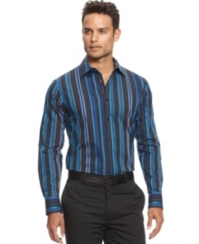Complement your work week attire with this button-down striped shirt from INC International Concepts. Complement your work week attire with this button-down striped shirt from INC International Concepts.