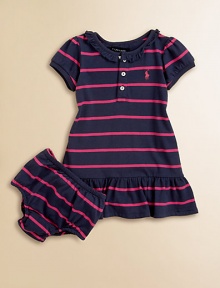 A boldly striped cotton frock is designed with a ruffled neckline, a pretty flared skirt and matching bloomers.Ruffled crewneckShort puffed sleevesButton frontDrop-waistRuffled hemCottonMachine washImported Please note: Number of buttons may vary depending on size ordered. A boldly striped cotton frock is designed with a ruffled neckline, a pretty flared skirt and matching bloomers.Ruffled crewneckShort puffed sleevesButton frontDrop-waistRuffled hemCottonMachine washImported Please note: Number of buttons may vary depending on size ordered.