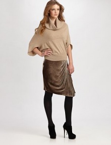 A chic, pull-on style that features luscious draped velvet and offers a stunning silhouette.Draped ruched sideAsymmetrical hemAbout 21½ from natural waist82% rayon/18% silkDry cleanImportedModel shown is 5'10½ (179cm)wearing US size 4.