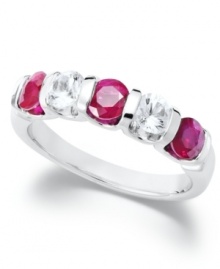 Add a little glam with sparkling gemstones. Channel-set, round-cut rubies (9/10 ct. t.w.) and white sapphires (5/8 ct. t.w.) glisten within a sterling silver setting. Size 7.