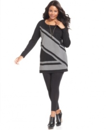 Get your leggings set for AGB's plus size tunic sweater, finished by a colorblocked pattern.