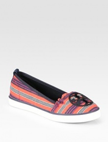 Sporty, striped canvas style topped with a sleek patent leather logo. Canvas and patent leather upperLeather lining and solePadded insoleImportedOUR FIT MODEL RECOMMENDS ordering true size. Sporty, striped canvas style topped with a sleek patent leather logo. Canvas and patent leather upperLeather lining and solePadded insoleImportedOUR FIT MODEL RECOMMENDS ordering true size.