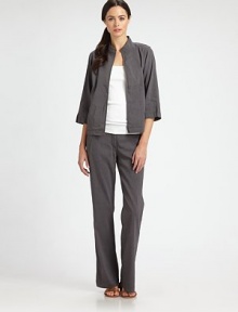 This casual, wear-with-all straight leg style is rendered in a stretch linen blend.Self waistbandZip fly with tab hook-and-eye closureSide slash pocketsInseam, about 3262% linen/36% viscose/2% spandexDry cleanImported of Italian fabricModel shown is 5'11 (180cm) wearing US size Small. 