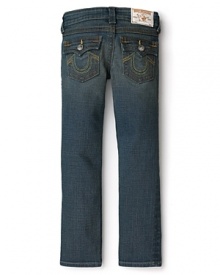 A gently faded jean from True Religion, crafted for a skinny fit, narrow leg and classic five-pocket stylings. A gently faded jean from True Religion, crafted for a skinny fit, narrow leg and classic five-pocket stylings.